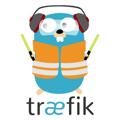 traefik 캐릭터 이미지. 초록색 비버가 야광조끼를 입고 형광봉을 들고 교통정리를 하는 모습.